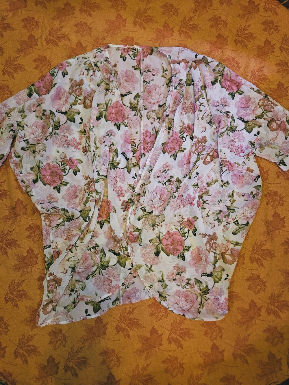Sheer Floral Pink & Green Kimono Cardigan Coverup